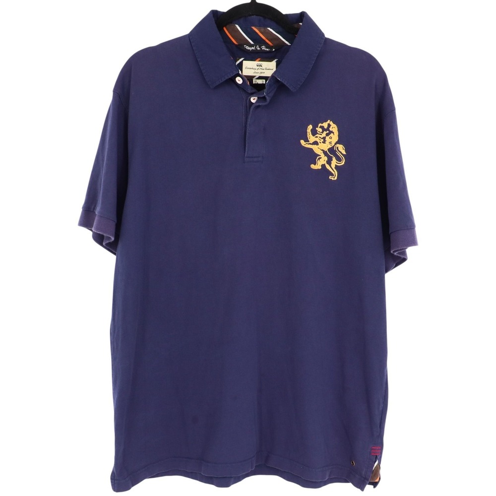 Canterbury of New Zealand Mens Size XL Navy Blue Lion Crest Polo Shirt Casual